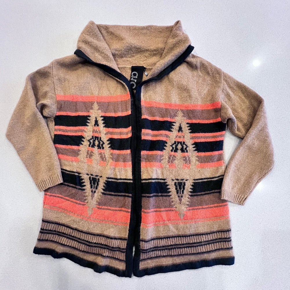 Southwestern Patterned Cardigan Sz Large Brown Black Orange